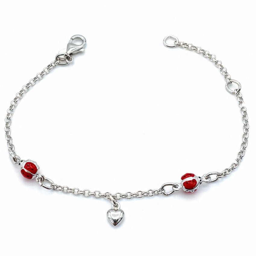 Bracciale Argento 925 con Cuore e Coccinelle