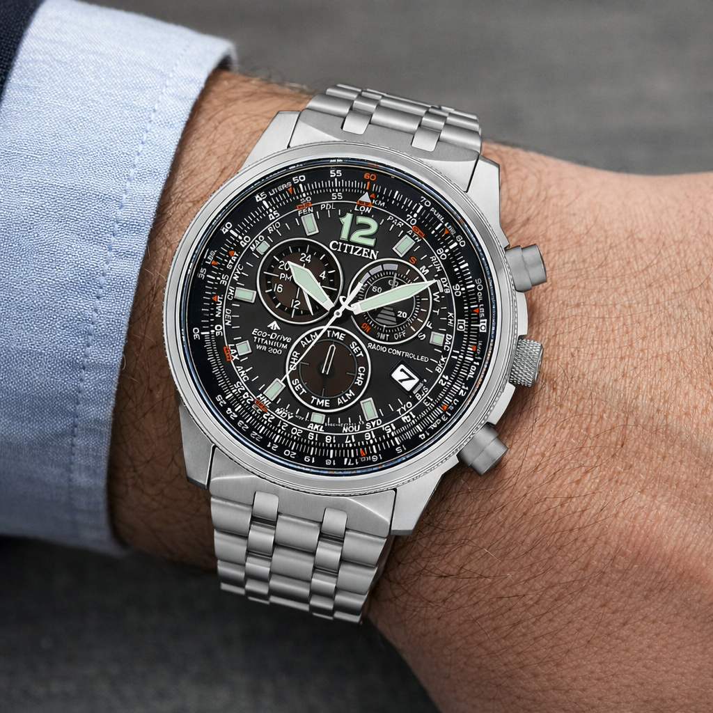 Orologio Citizen Radiocontrollato Crono Pilot Super Titanio CB5850-80E