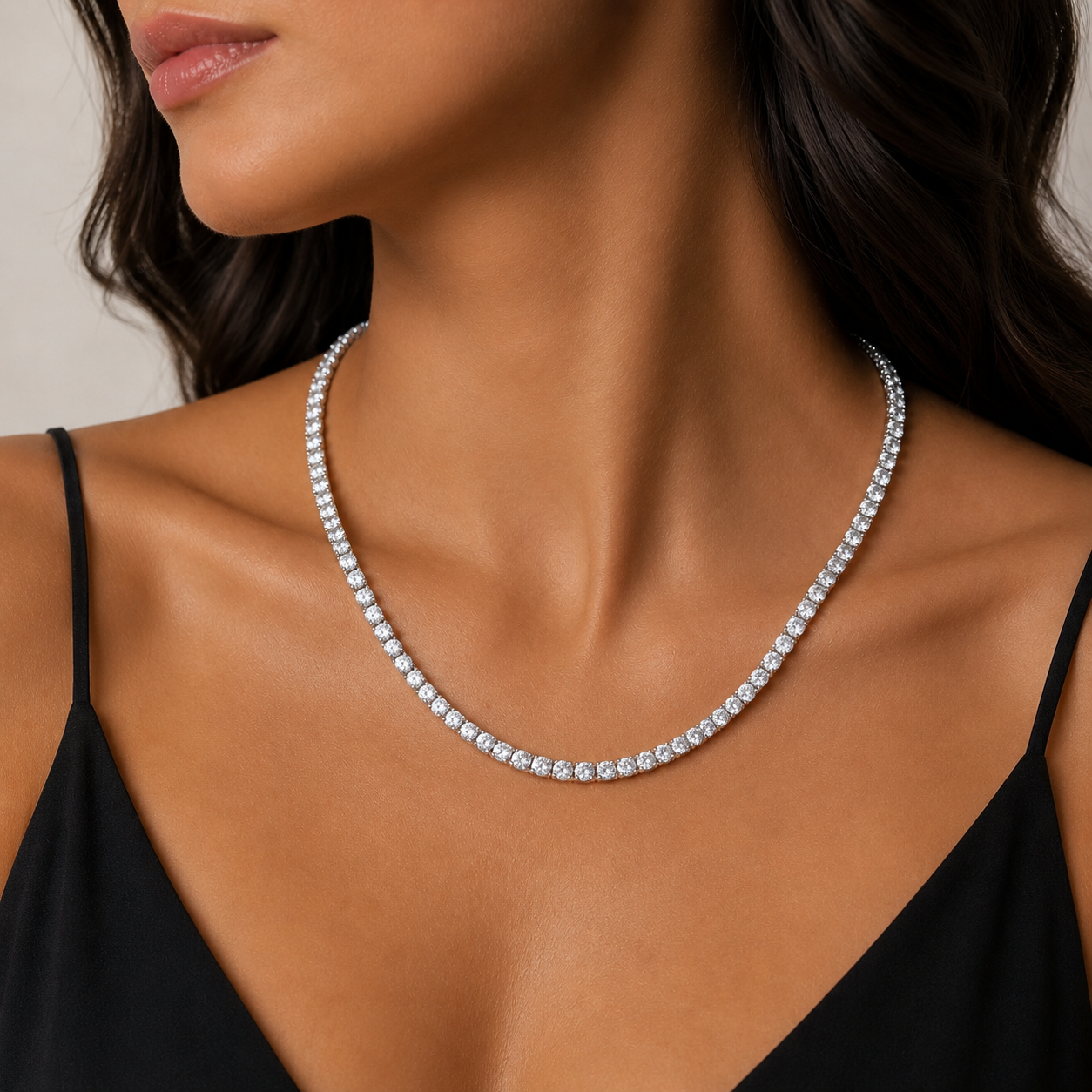 Collana Tennis Con CZ in Oro Bianco 18K