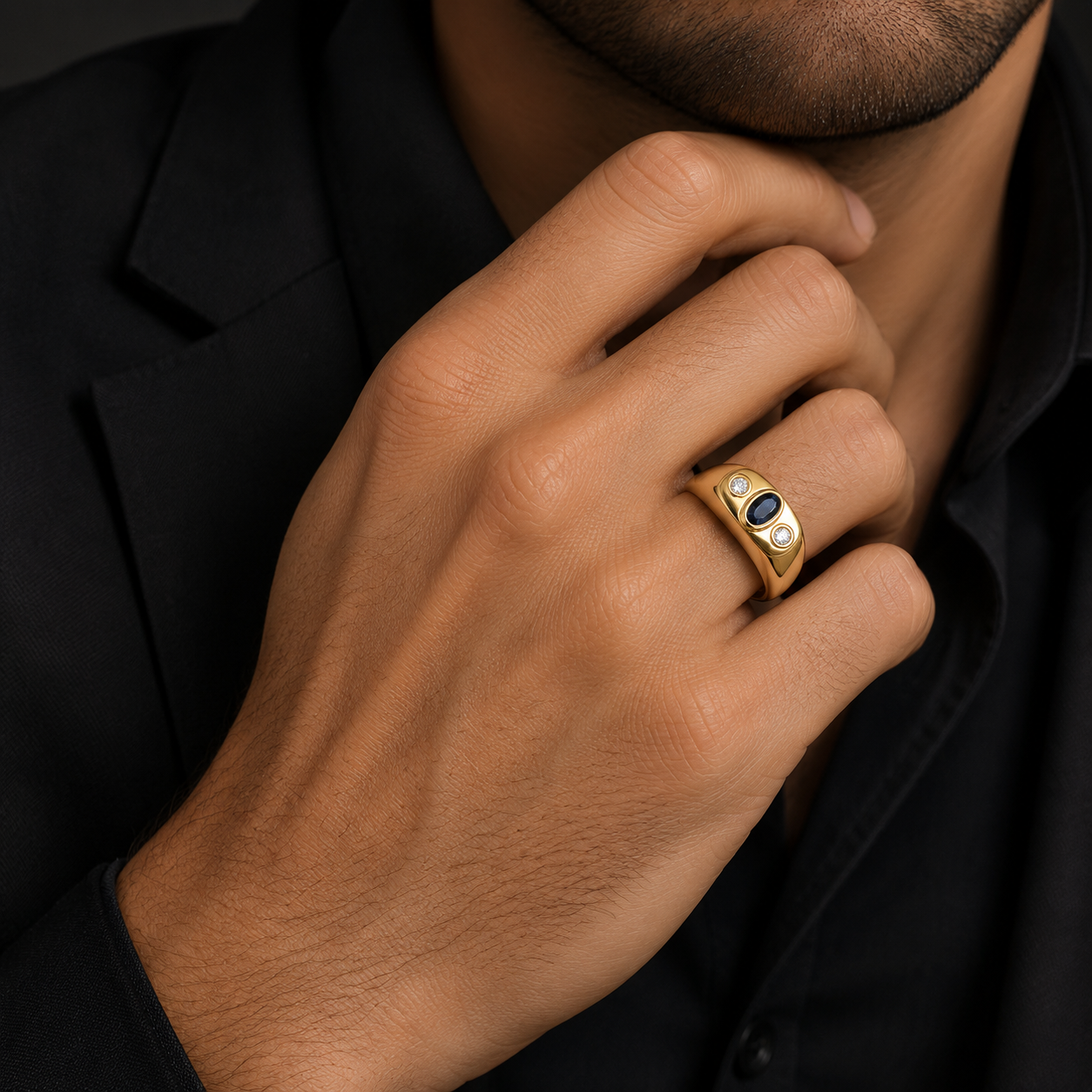 Anello in oro giallo 18k zaffiro e diamanti