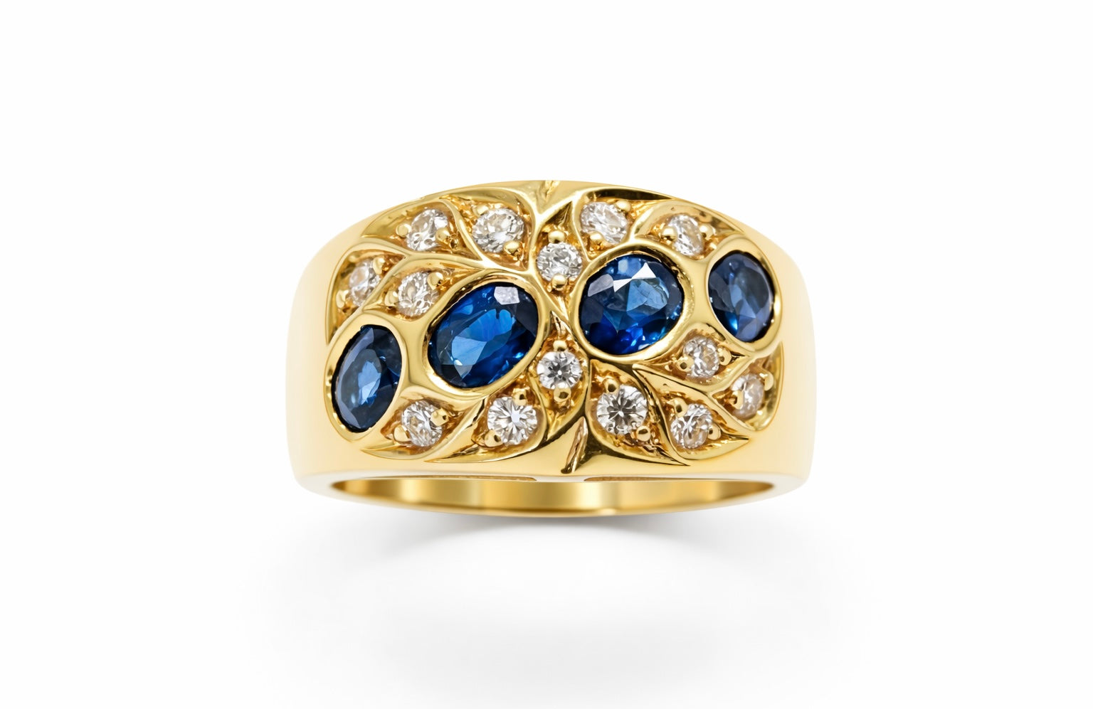 Anello Fascia in Oro Giallo, Zaffiri e Diamanti