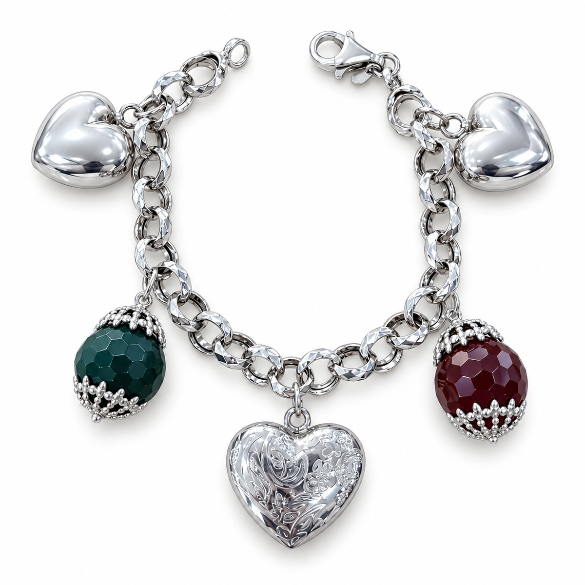 Bracciale Cuori e Pendenti In Argento 925 GRBA05