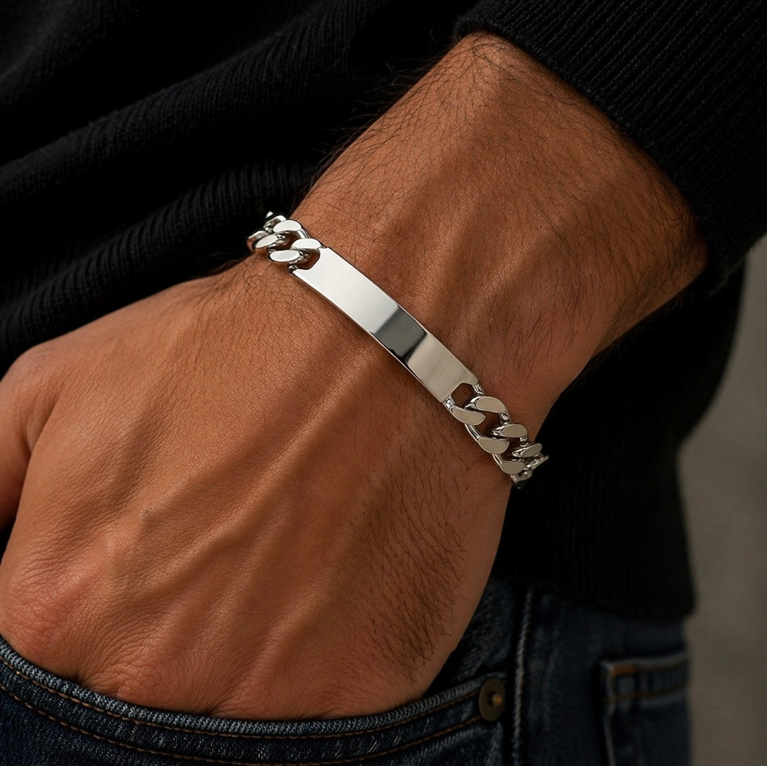 Bracciale Groumette con Targa in Argento 925