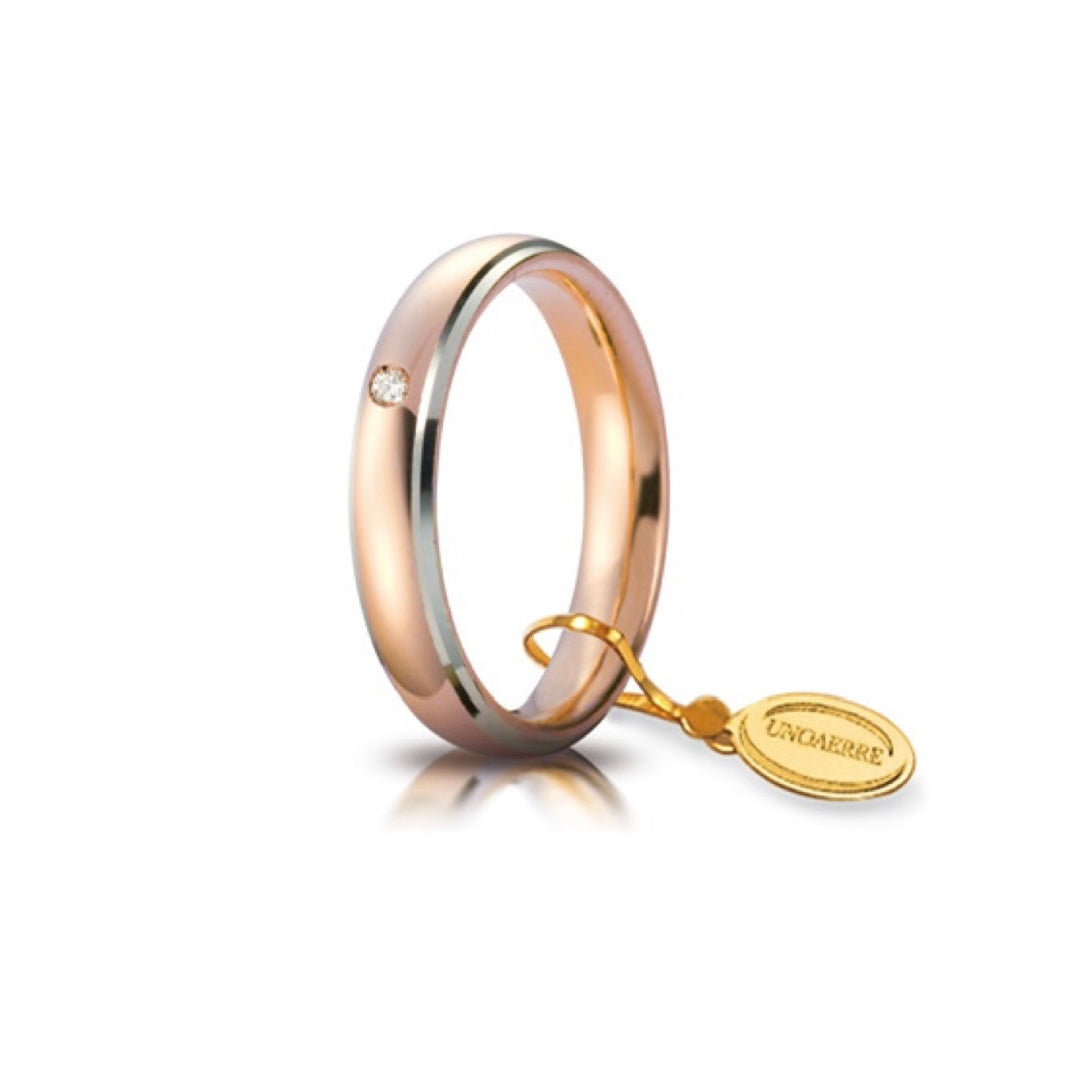 Fede Comoda mm. 4,0 in Oro Rosso e Bianco 750 con Diamante 0,03 Ct