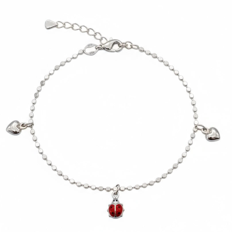 Bracciale Argento 925 Coccinella e Cuori