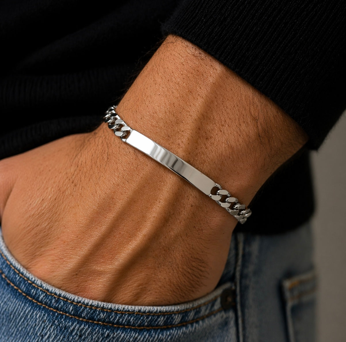 Bracciale Groumette con Targa in Argento 925