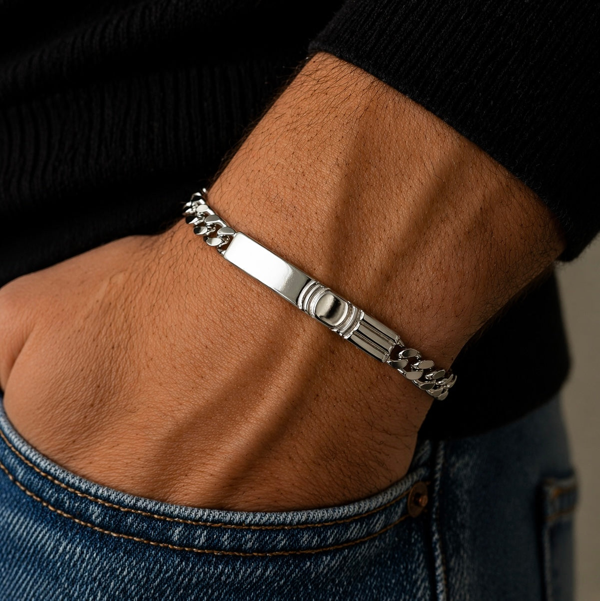 Bracciale Groumette con Targa in Argento 925