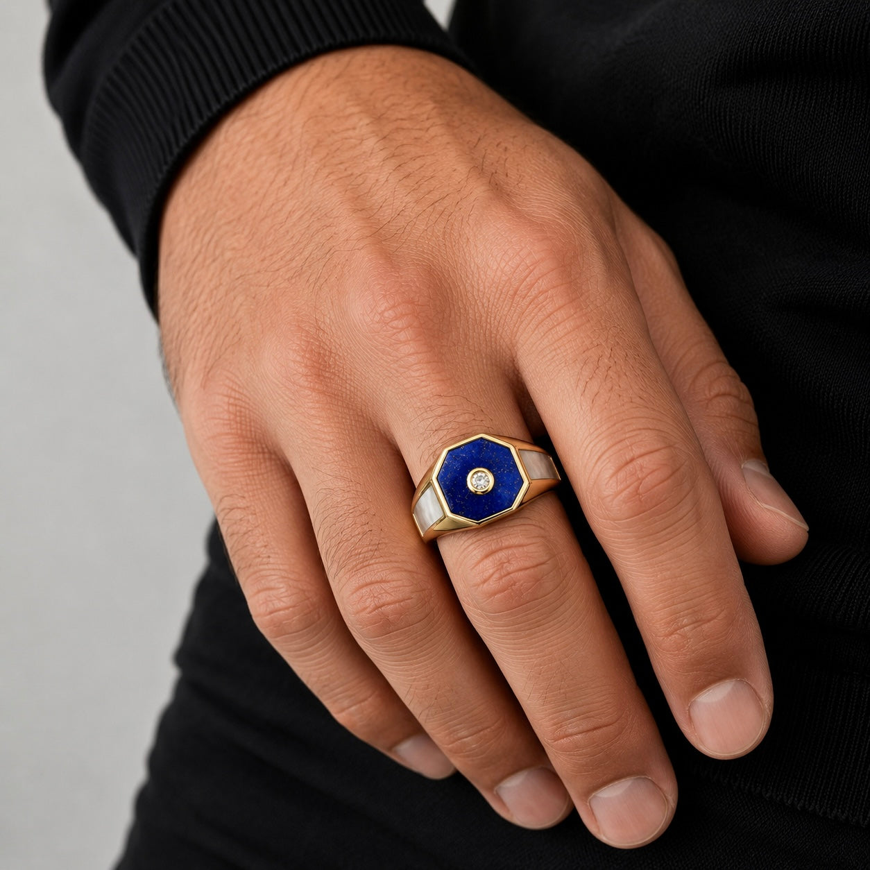 Anello Lapis E Diamante In Oro 18k GRAU11
