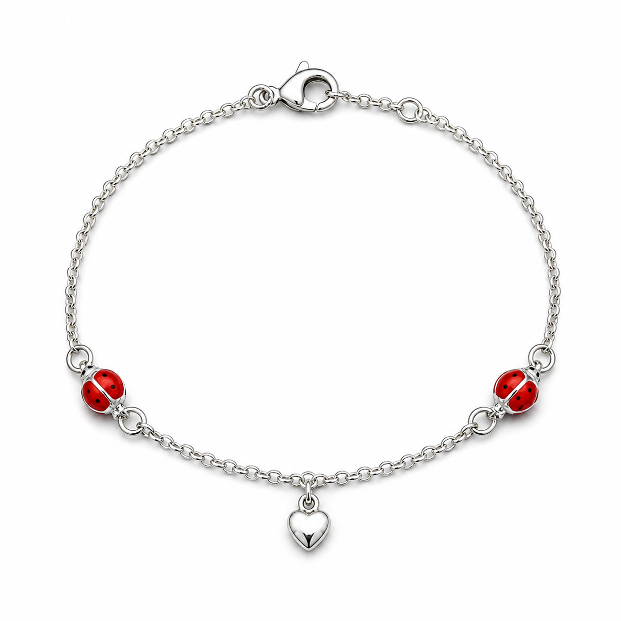 Bracciale Argento 925 con Cuore e Coccinelle