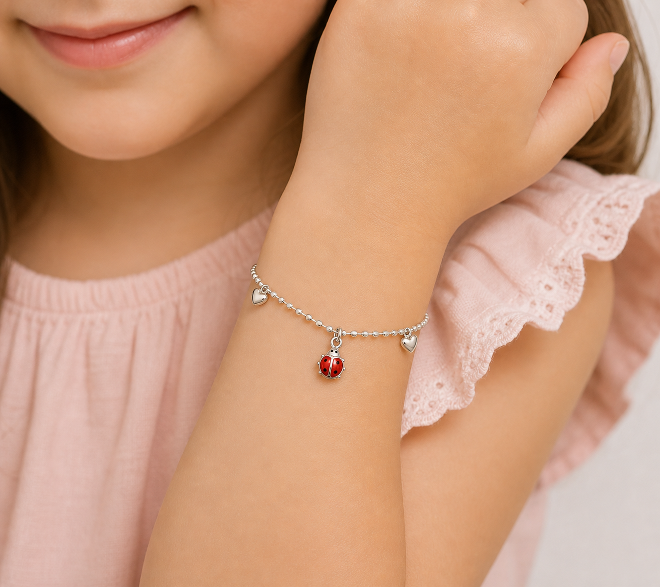 Bracciale Argento 925 Coccinella e Cuori