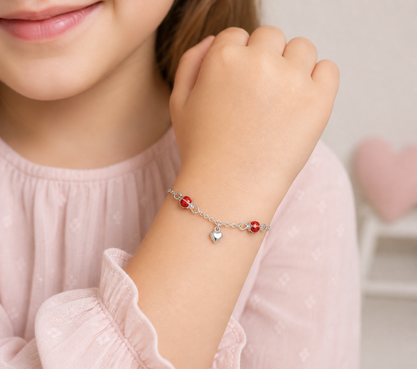 Bracciale Argento 925 con Cuore e Coccinelle