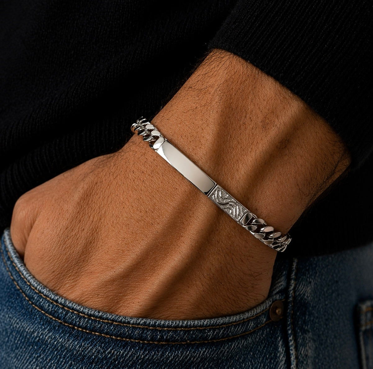 Bracciale Groumette con Targa in Argento 925