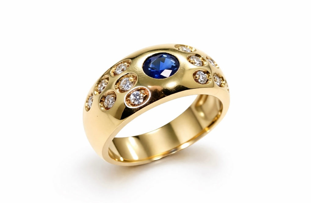 Anello Fascia Zaffiro e Diamanti