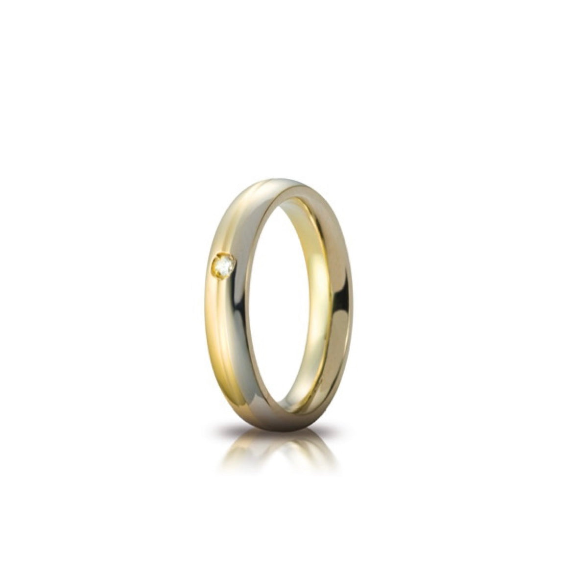Fede Cerchio di Luce mm. 4 in Oro Bicolore con Diamante 0,03 Ct