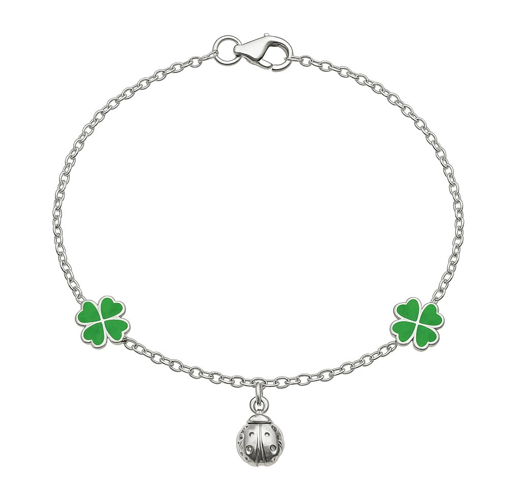 Bracciale Argento 925 Coccinella e Quadrifogli