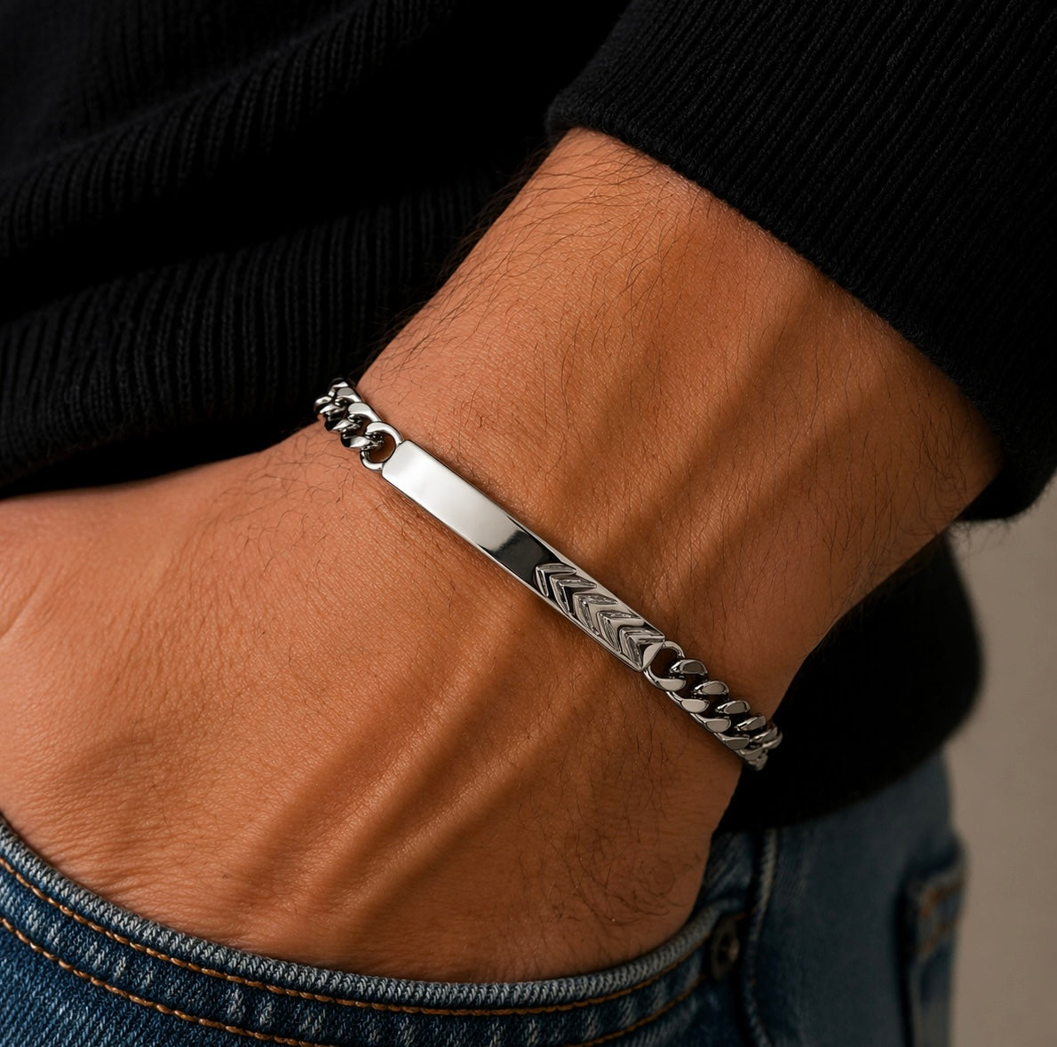 Bracciale Groumette Con Targa In Argento 925