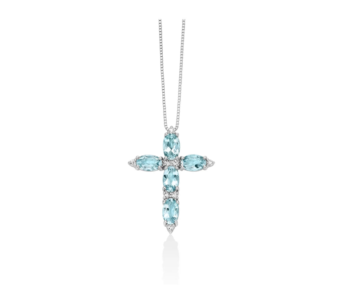 Miluna Collana Croce con Acquemarine CLD4875