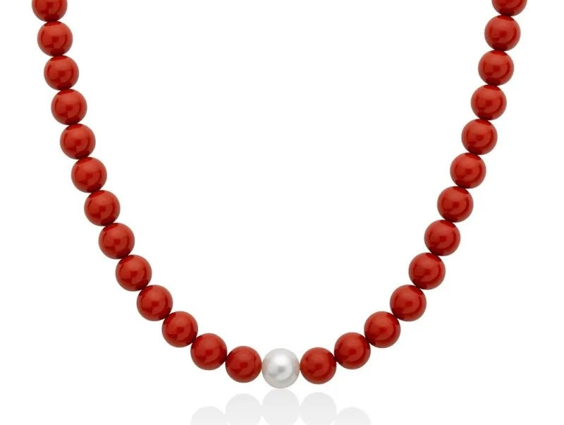 Miluna Collana Pasta di Corallo e Perla PCL4437