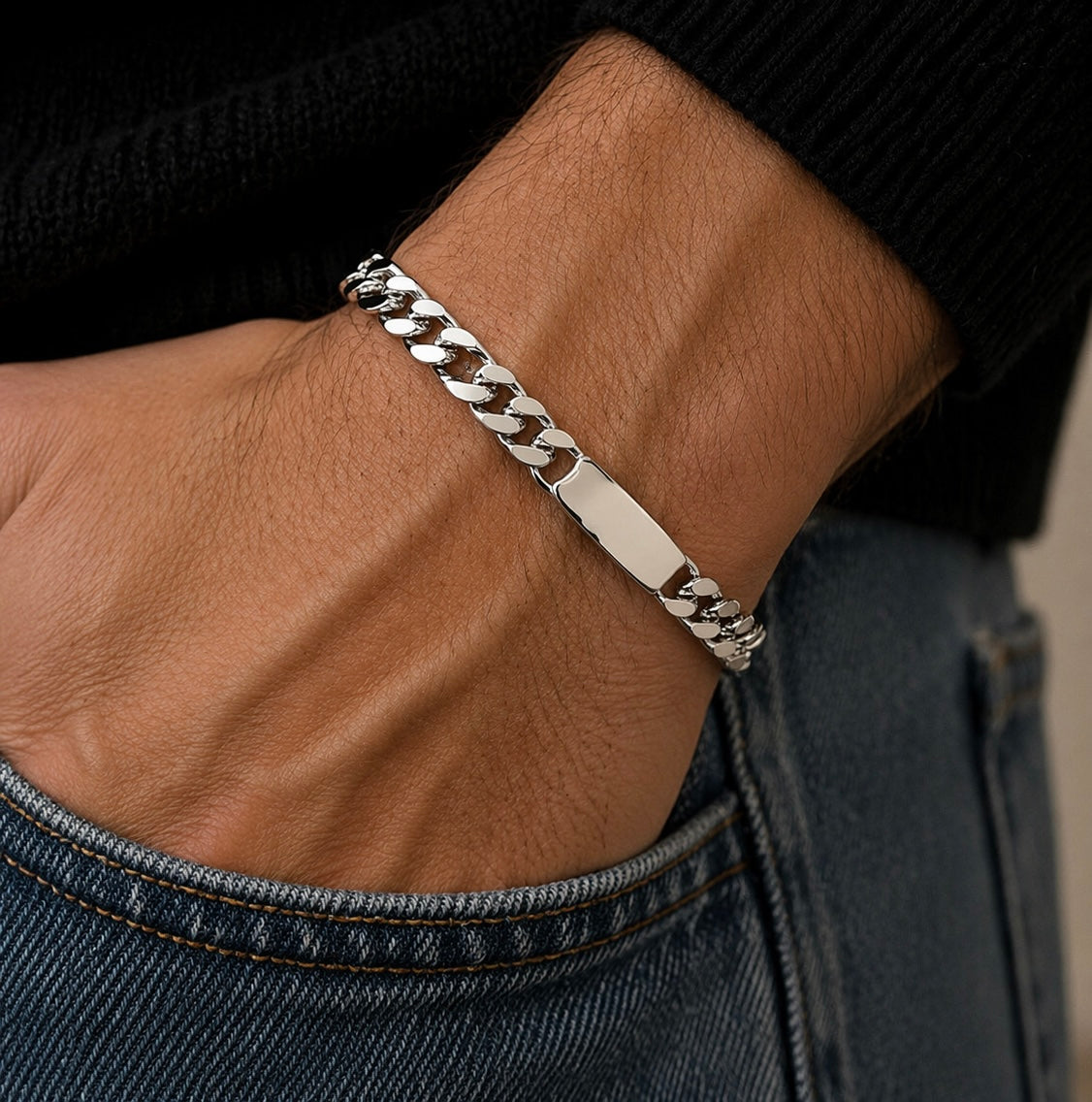Bracciale Groumette con Targa In Argento 925