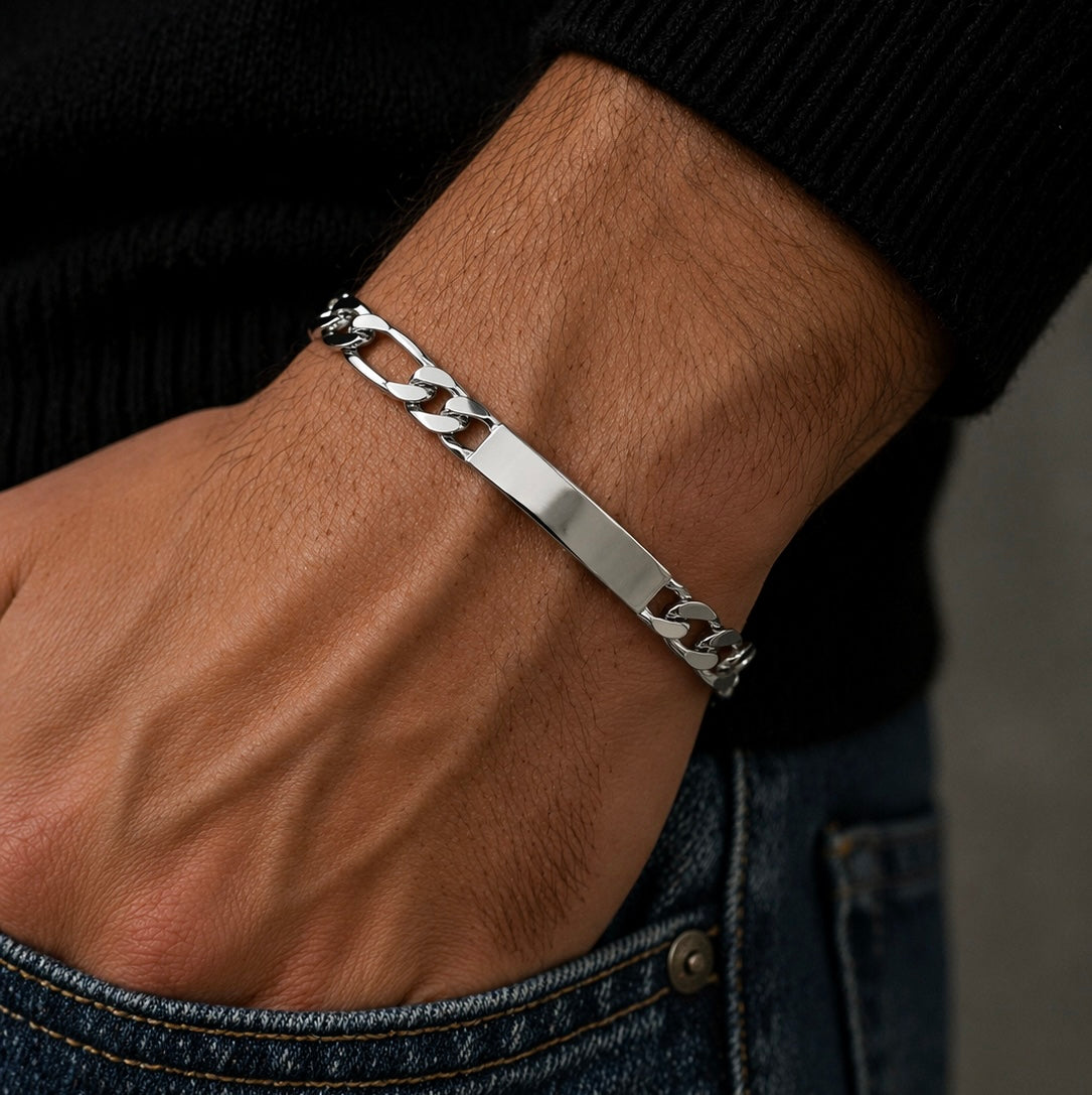 Bracciale Figaro con Targa in Argento 925